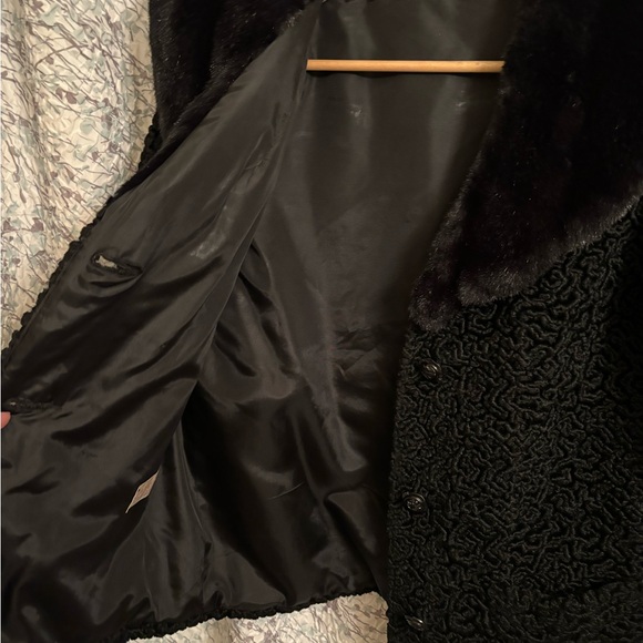 1950’s curly lambs wool jacket w fur collar Black Vintage - Picture 4 of 8